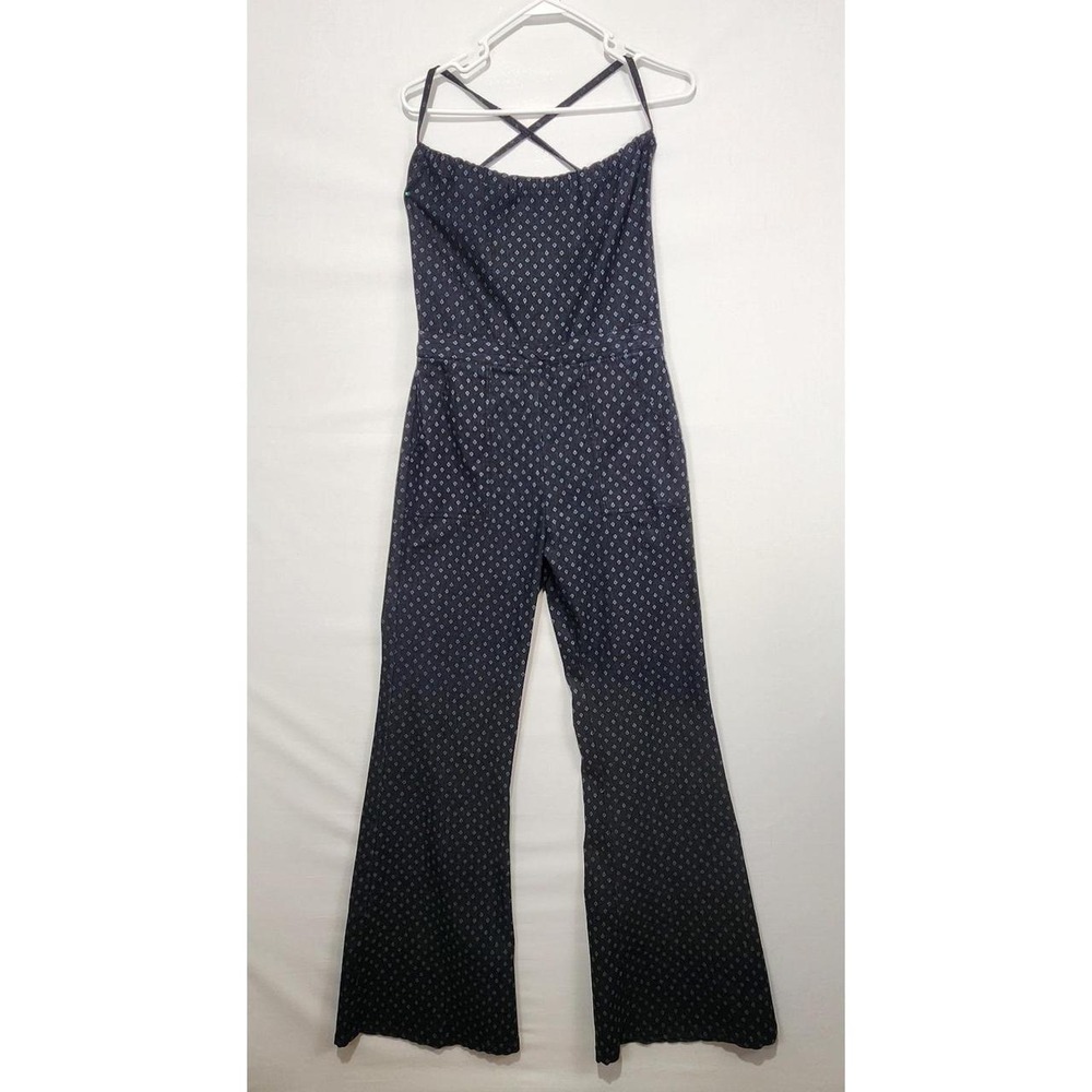 Chelsea & Violet Women's L Navy Blue Printed Strappy Wide Leg Jumpsuit